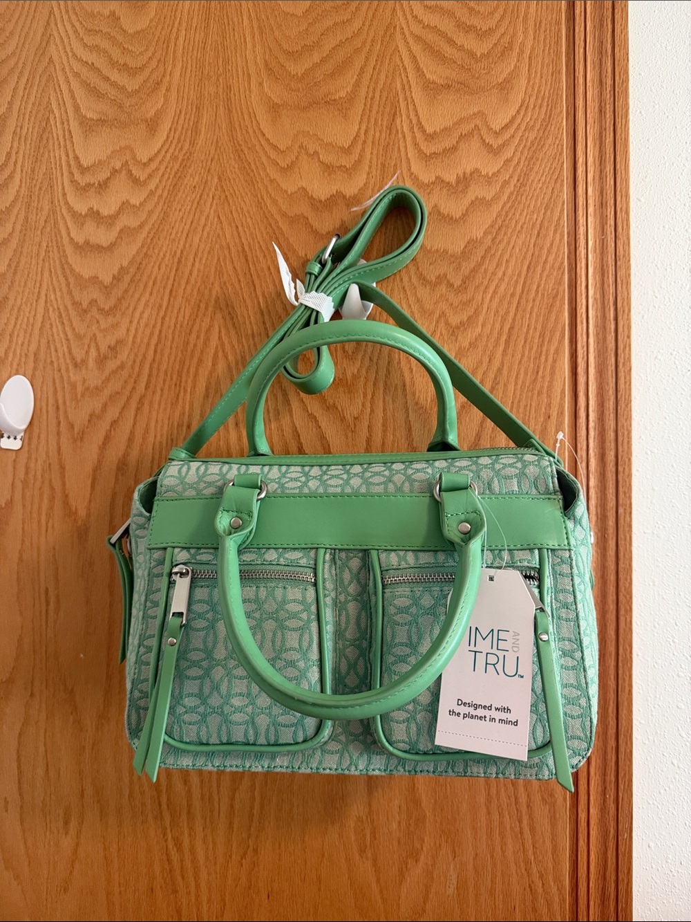 Time and Tru Mint Green Patterned Satchel